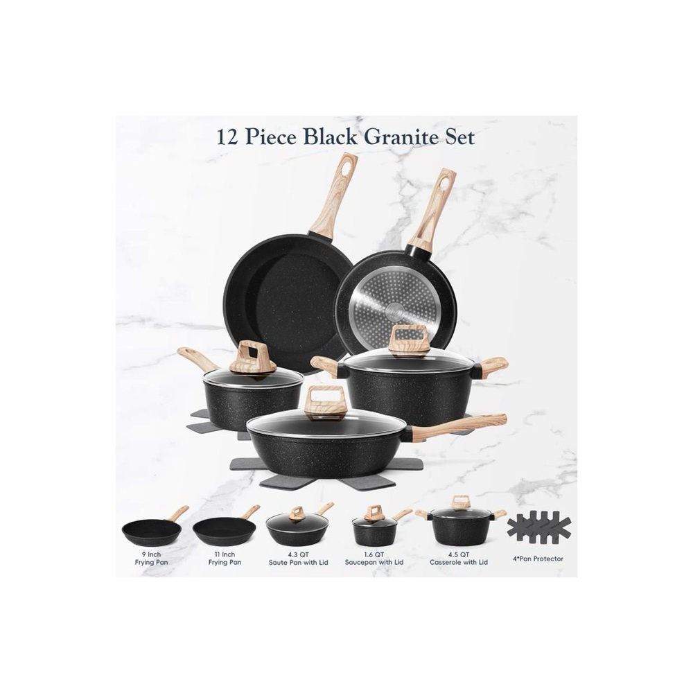 Soda Black Granite Cookware Set